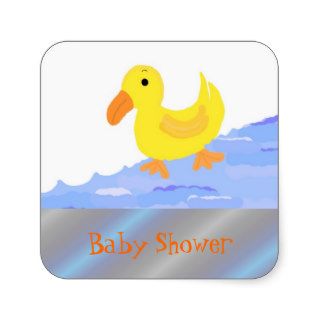 Yellow Duck Baby Shower Square Stickers