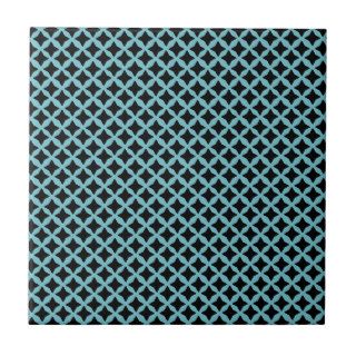 Blue Curacao And Black Seamless Mesh Pattern Ceramic Tile