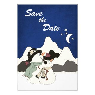 Cute Snowman Mountain Wedding Save the Date Announcements