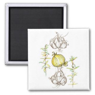 Rosemary Herb Garlic Onion Kitchen Art Drawing Refrigerator Magnets