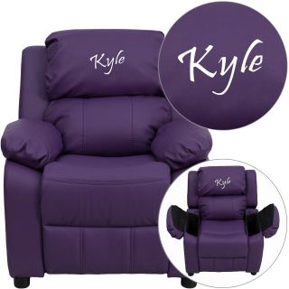 Flash Furniture Personalized Deluxe Vinyl Kids Recliner with Storage Arms   Purple   Kids Recliners