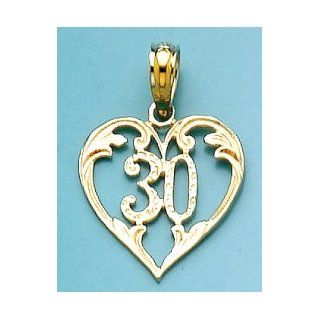 14k Gold Birthday Milestone Necklace Charm Pendant, Number Thirty 30 Inside Hear Jewelry
