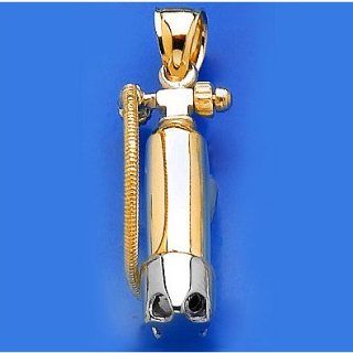 14k Gold Necklace Charm Pendant, Single Scuba Tank With Air Hose Million Charms Jewelry