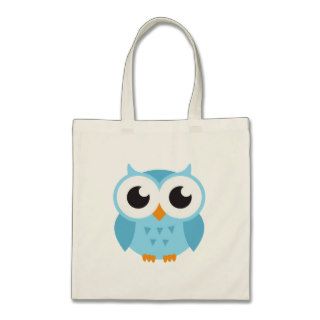Cute blue cartoon baby owl tote bags