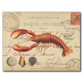 Vintage Lobster and seashells postcard