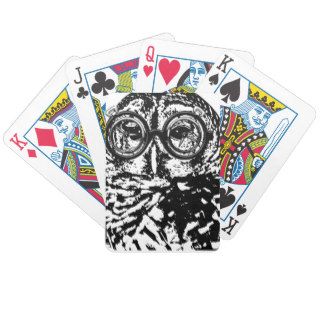 Black & white monochromatic owl with glasses bicycle card decks