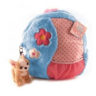 Ganz Love to Go Blue Plush Backpack with Chihuahua Keyclip Clothing
