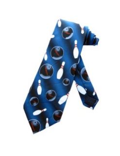 Parquet Mens Bowling Balls and Pins Lane Necktie   Blue   One Size Neck Tie Clothing