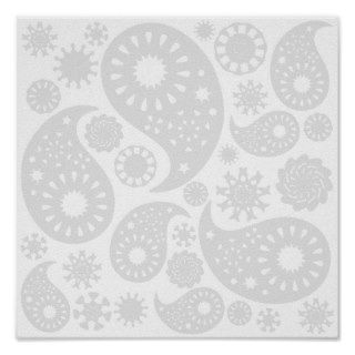 Pastel Gray and White Paisley Pattern Design. Poster