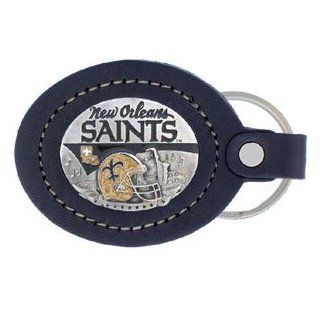 New Orleans Saints Fine Leather/Pewter Key Ring   NFL Football Fan Shop Sports Team Merchandise  Sports Related Key Chains  Sports & Outdoors