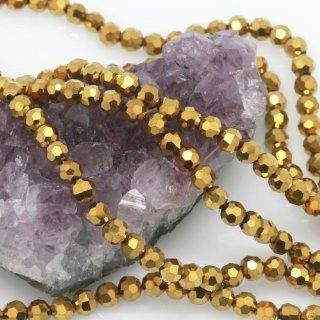 100 Pcs Chinese Crystal Glass Loose Beads Faceted Round 6mm Loose Spacer Metallic Gold