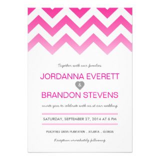 Hot Pink Chevron Ombre Wedding Invitations