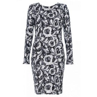 Quiz Black and Silver Sequin Flower Pattern Dress