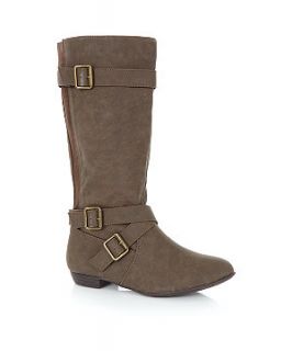 Wide Fit Brown Elastic Back Buckle Boots