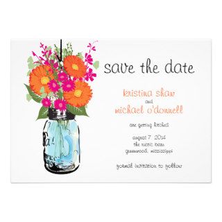 Rustic Mason Jar Gerber Daisies Save the Date Personalized Announcements