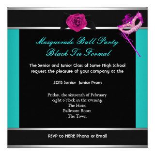 Masquerade Prom High School Dance Blue Pink Personalized Invite
