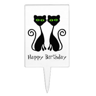 Green Eyed Cats Silhouette Birthday Cake Topper
