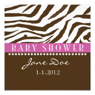 Brown & Pink Zebra Baby Shower Invitations
