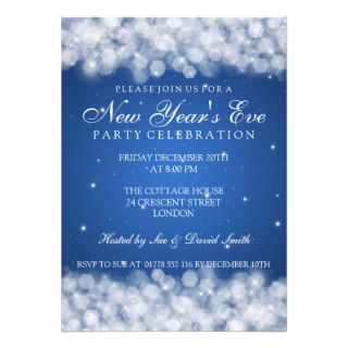 Elegant  New Years Eve Party Sparkle Blue Custom Invite