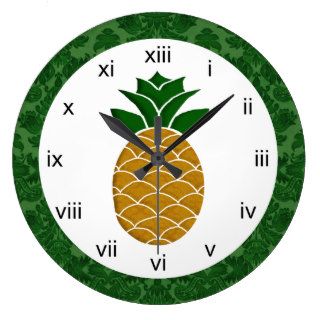 Wall Clock with Elegant Pineapple and Damask