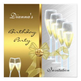 Invitation Birthday Party Elegant White Gold Announcement