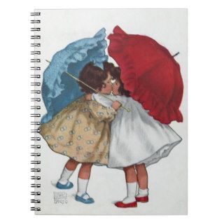 Two Little Girls Kissing under Umbrella Spiral Note Book