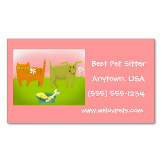 Pet Sitter Business Cards Pink Green Dog & Cat