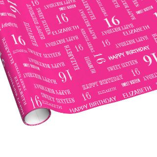 Personalize Sweet 16 Happy Birthday Pink Gift Wrap Paper
