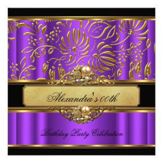 Elegant Purple Gold Damask Pearl Party Custom Announcement