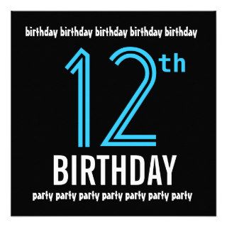 12th Birthday 12 Years Modern Big Number Template Invitations