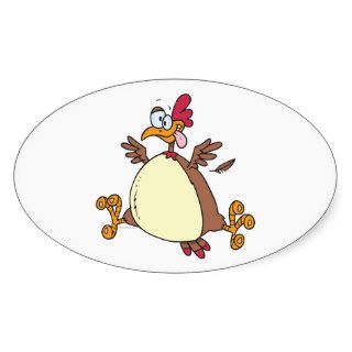 crazy chicken hen cartoon oval stickers