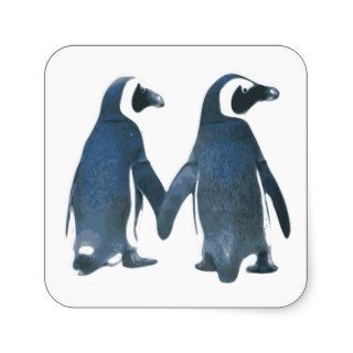 Penguin Couple Holding Hands Square Stickers
