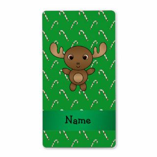 Personalized name moose green candy canes shipping labels