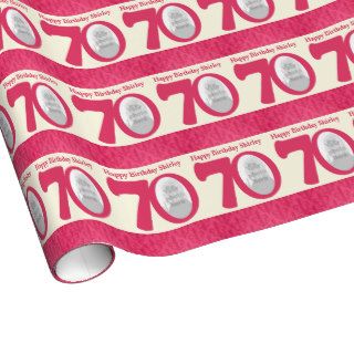 70th Birthday photo fun cream pink wrapping Gift Wrapping Paper