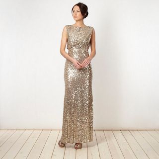 No. 1 Jenny Packham Designer gold sequin mesh maxi dress
