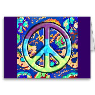 Psychedelic Trippy Purple Peace Sign Greeting Cards