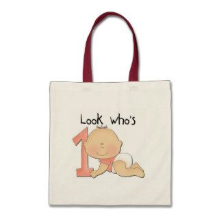 White Baby Girl 1st Birthday Tshirts and Gifts Tote Bags