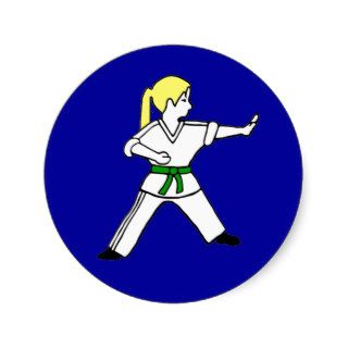 Karate Kid Girl #6 blond hair green belt Stickers