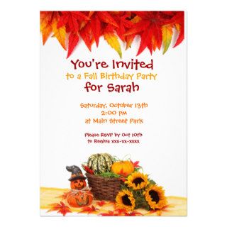 Autumn Leaves Fall Birthday Party Invitations