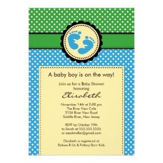 Polka Dots Footprint Boy Baby Shower Invitation