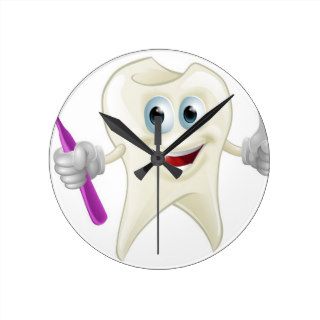 Tooth man holding a toothbrush wallclocks