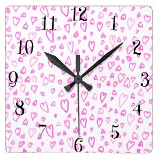 Trendy Girly Pink Fun Heart Pattern Drawing Wall Clock