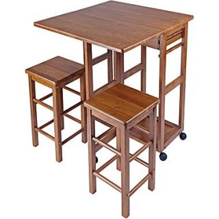 Winsome 32.76 x 29.61 x 29.13 Wood Rectangular Kitchen Bar Cart With 2 Stool, Teak  Make More Happen at