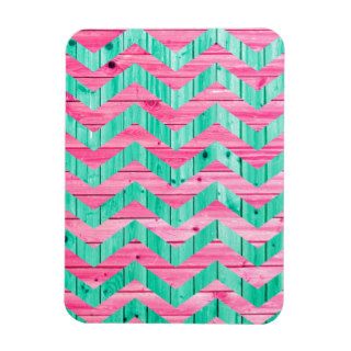 Chevron Pattern Pink Teal Stripes Wood Photo print Rectangle Magnets