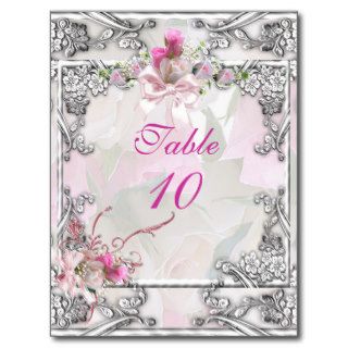 Table Number Card Elegant Wedding Pink Rose Postcards