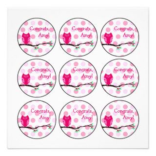 Pink Owl Baby Shower Cupcake Toppers or Favor Tags Invitation