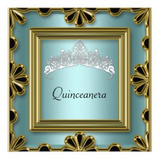 Quinceanera Birthday Party  Gold and Teal Custom Announcements