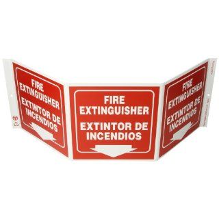 Zing Eco Safety Tri View Sign, "FIRE EXTINGUISHER/EXTINTOR DE INCENDIOS", 20" Width x 7 1/2" Length x 5" Depth, Recycled Plastic, White on Red (Pack of 1) Industrial Warning Signs