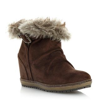 Roberto Vianni Brown concealed wedge faux fur trim ankle boots