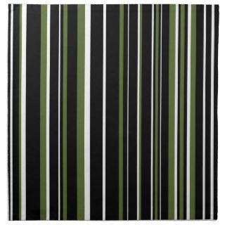 Black, Olive Green, White Stripe Cloth Napkins